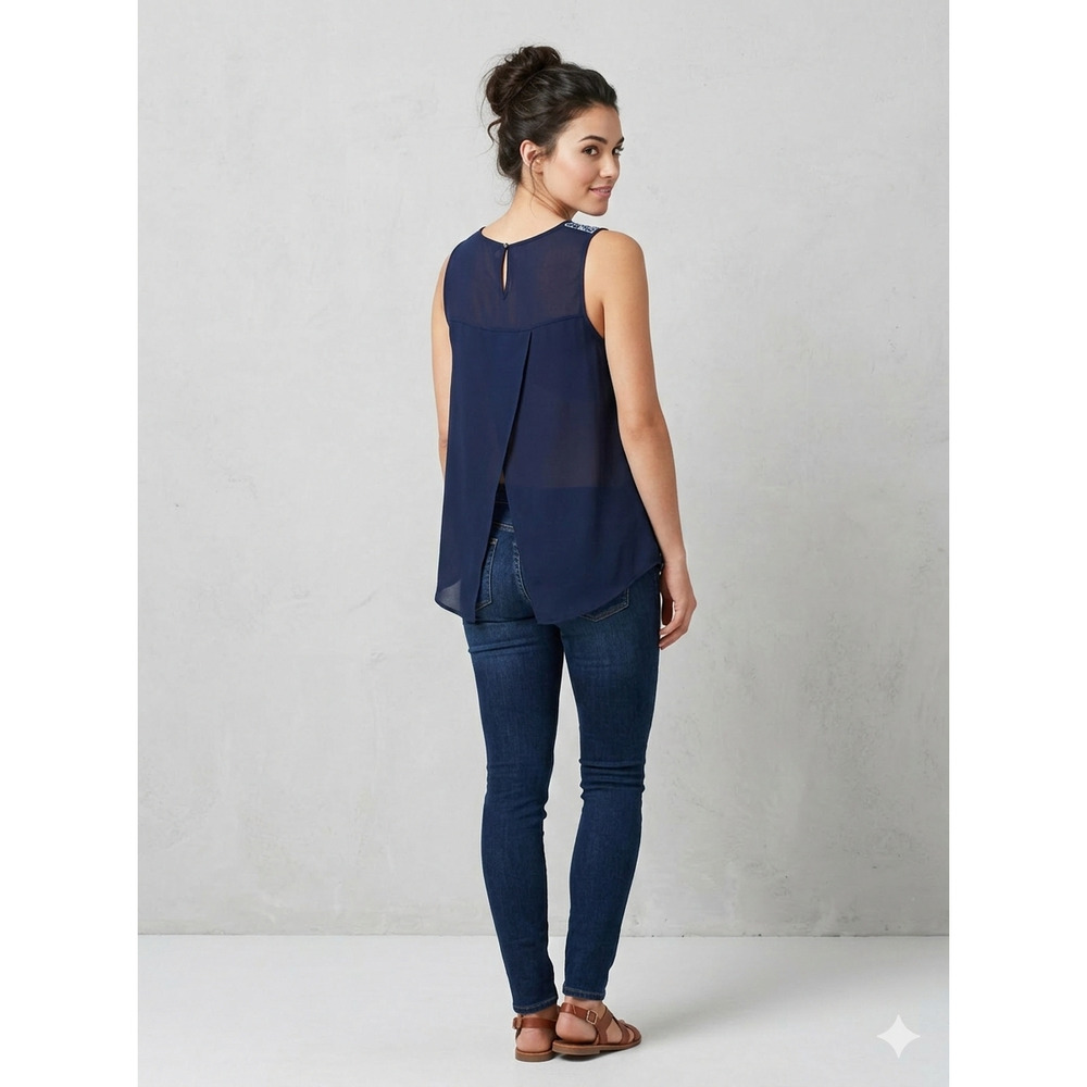 Byer California Navy Blue Embroidered Sleeveless Top Open Back Size Small